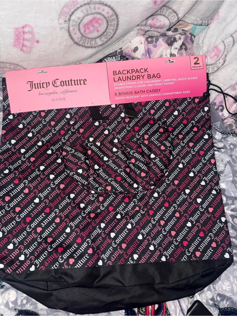 Juicy Couture Black Pink & White Logo Backpack Laundry Bag